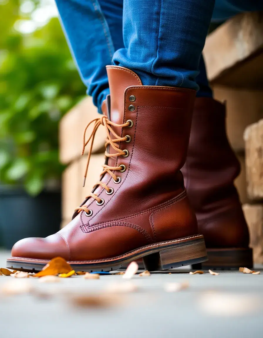 Industrial brown leather work boots