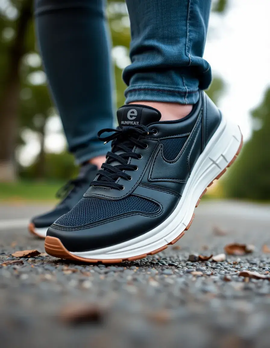 Black leather running trainers for women