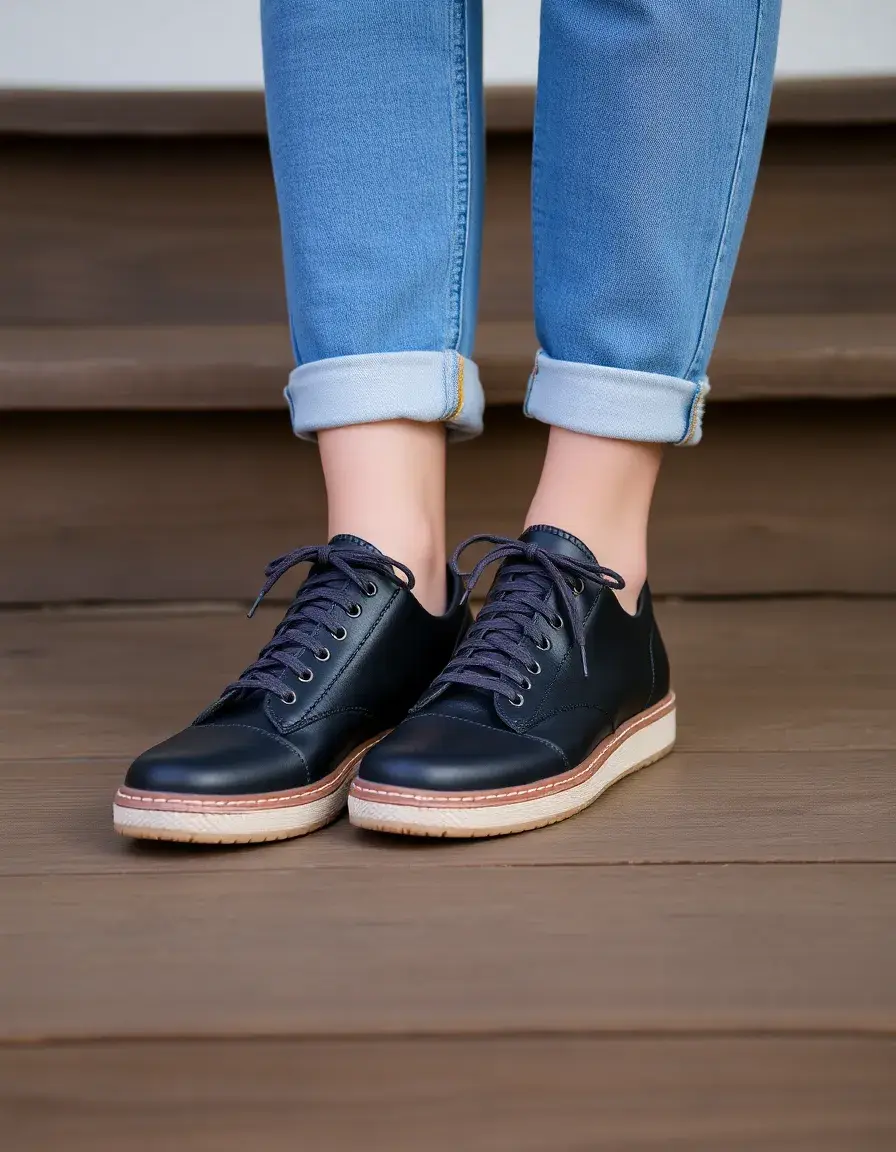 Black vintage leather trainers women