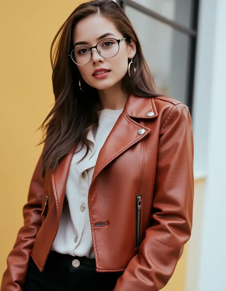 Brown blazer leather women tailored fit