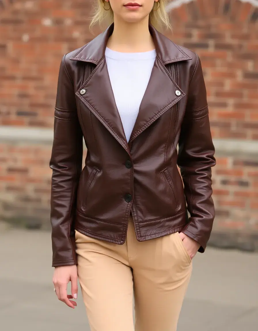Brown vintage leather jacket women distressed look
