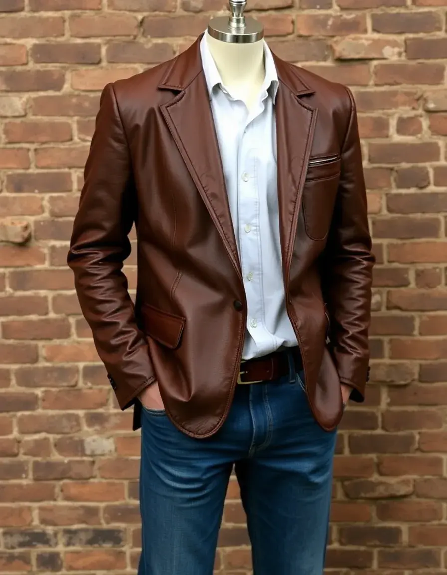 Vintage distressed brown leather blazer men