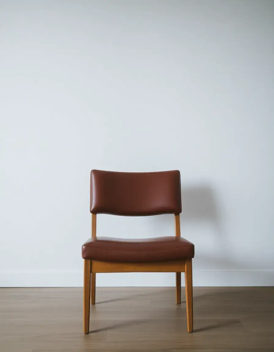 Brown leather dining chair with wooden legs