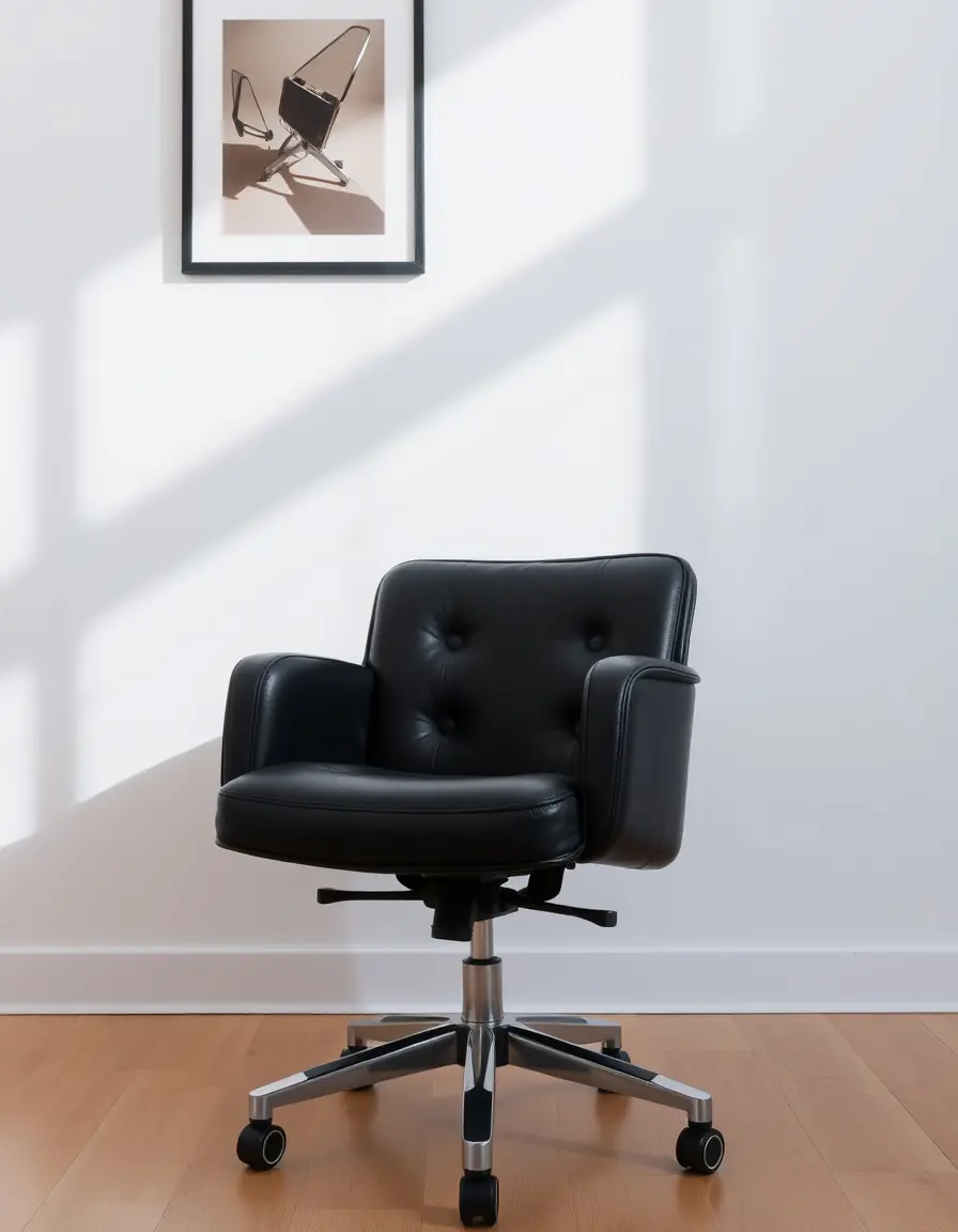 Black leather office chair with ergonomic support