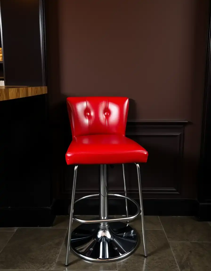 Red leather bar stool with swivel base