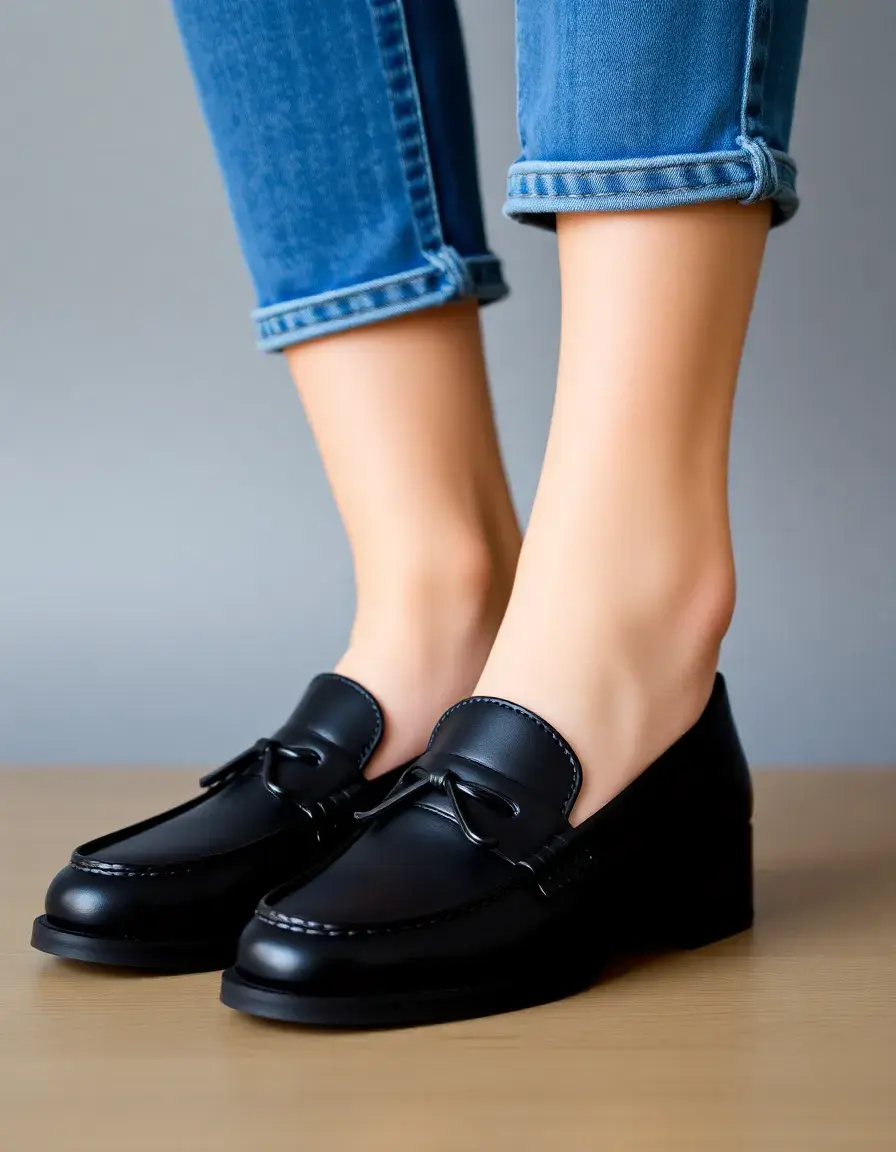 Black classic leather loafers women