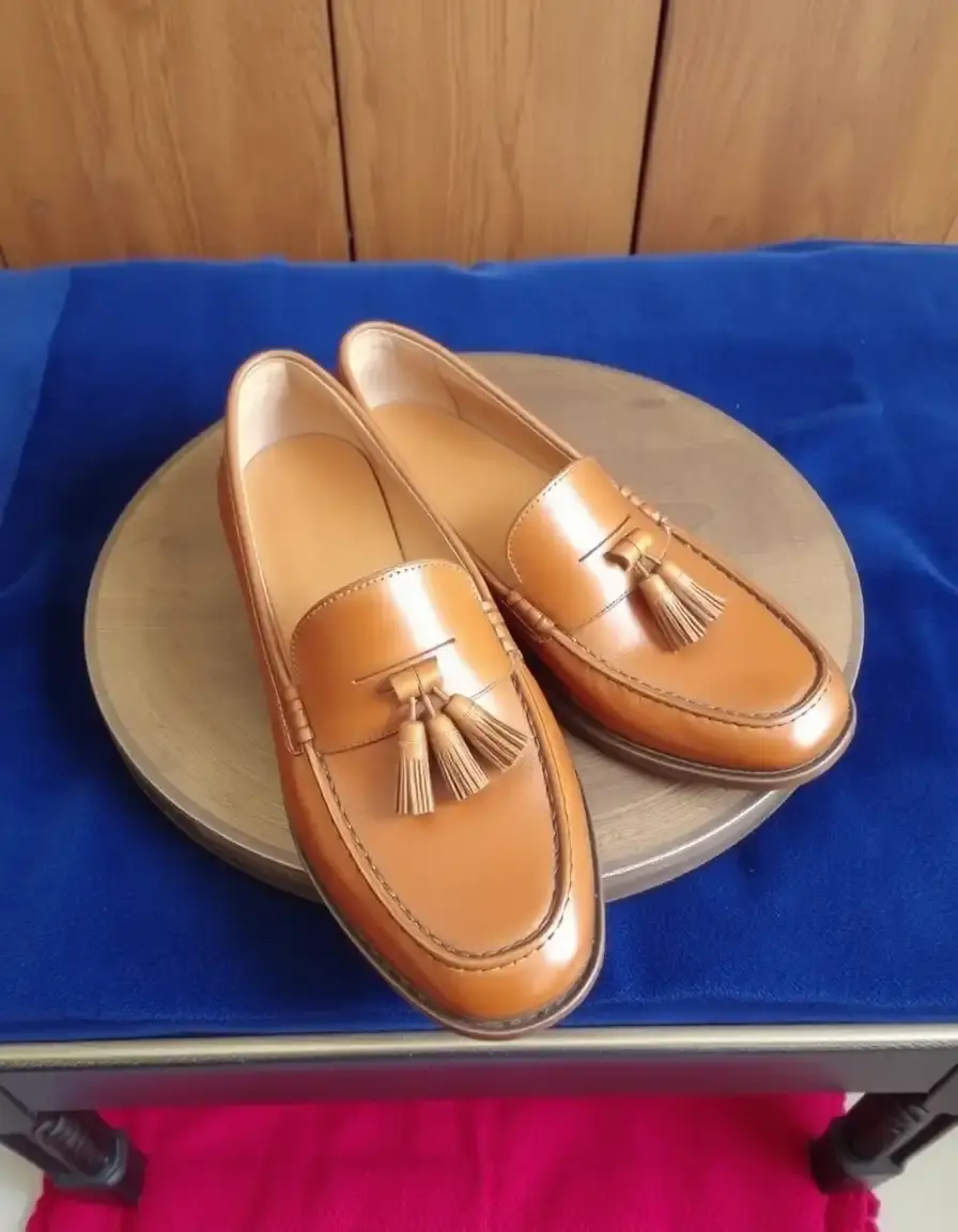 Cognac tassel leather loafers women