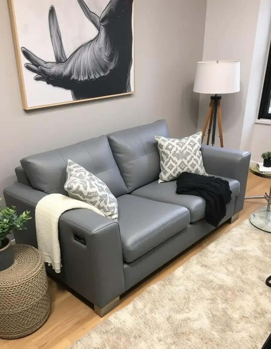 Grey loveseat leather sofa