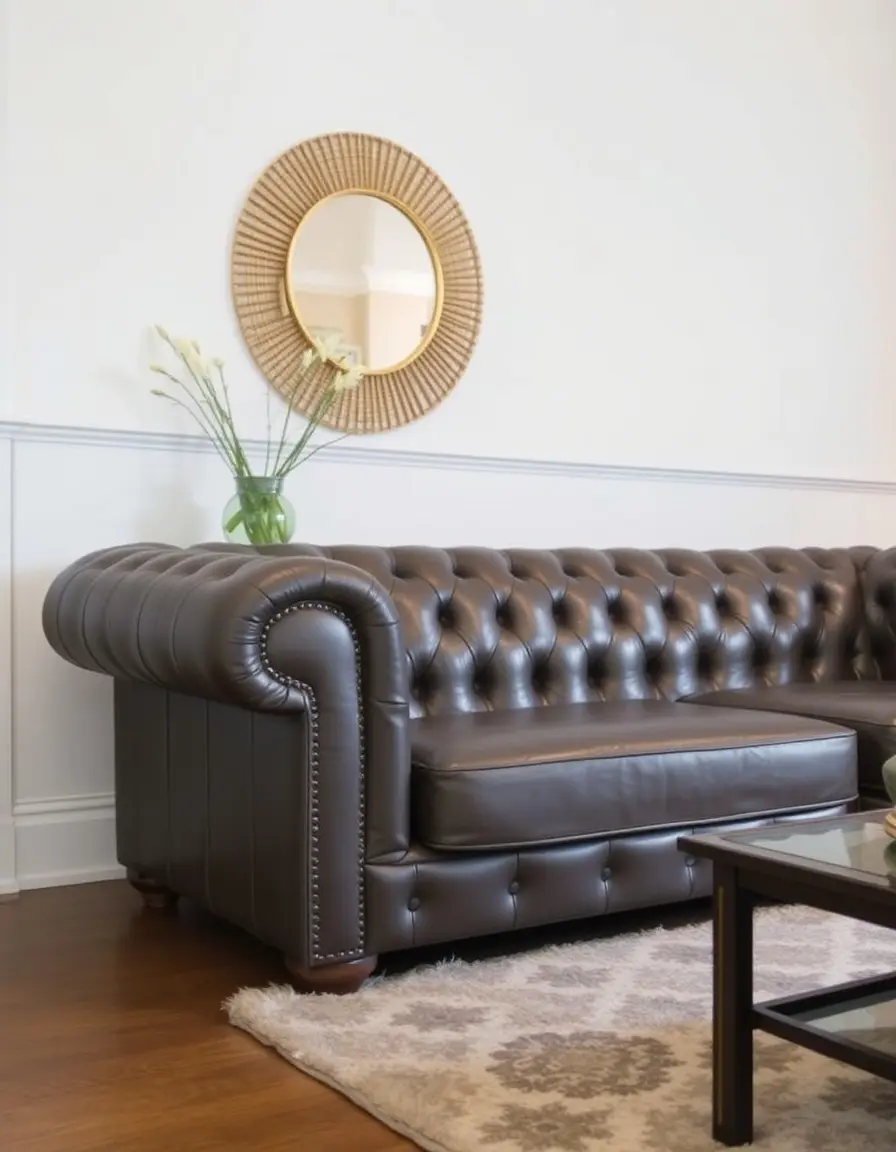 Grey chesterfield leather sofa
