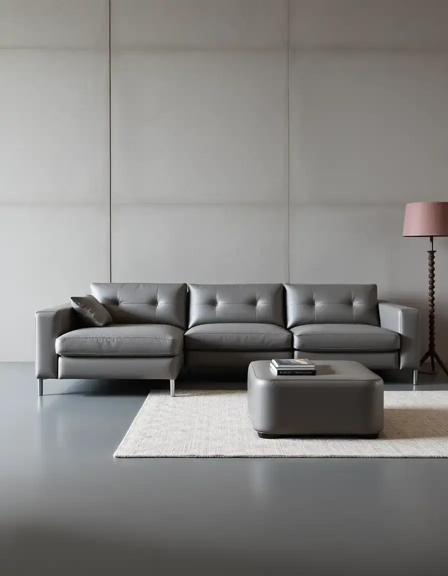 Grey modular leather sofa