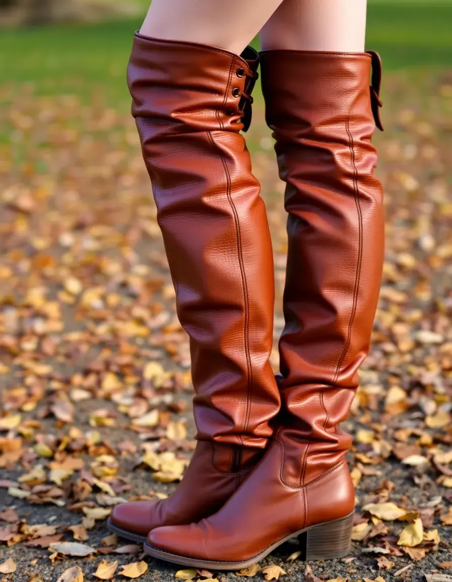 Cognac slouchy knee high leather boots