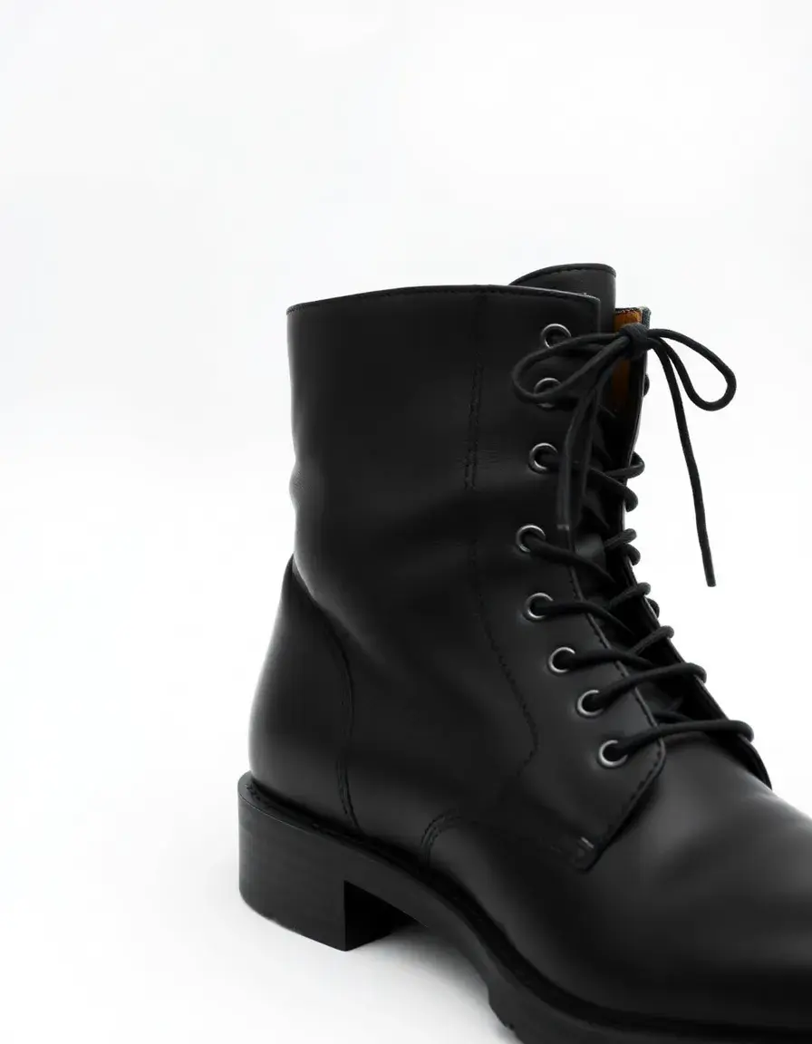 Black combat leather ankle boots with thick soles