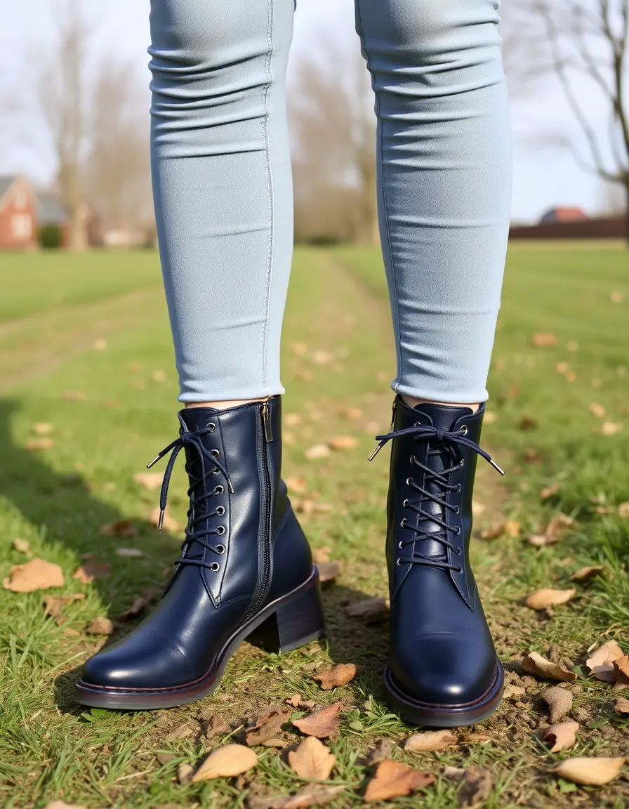 Navy lace-up leather ankle boots