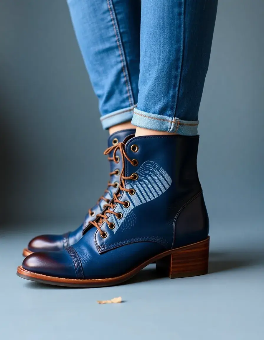 Blue vintage leather ankle boots