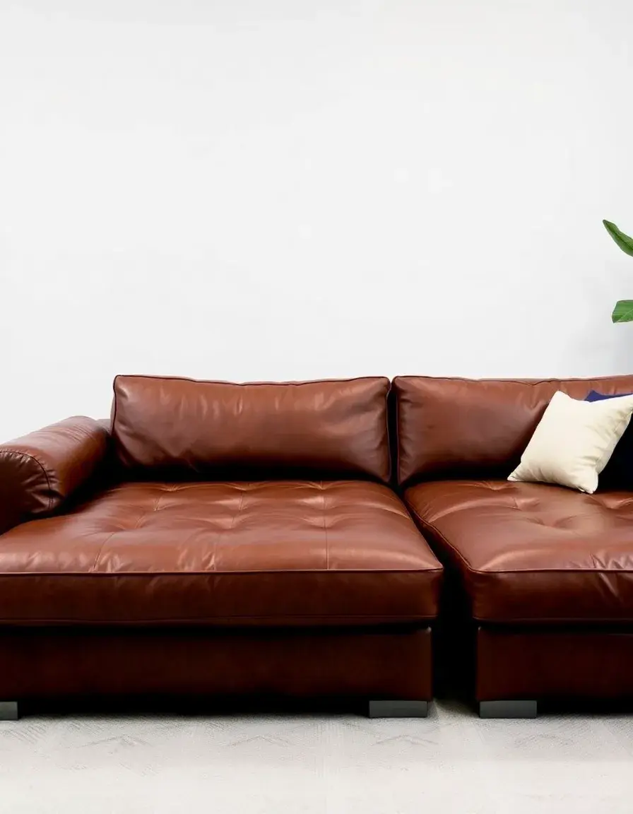 Brown L-shaped leather sectional sofa