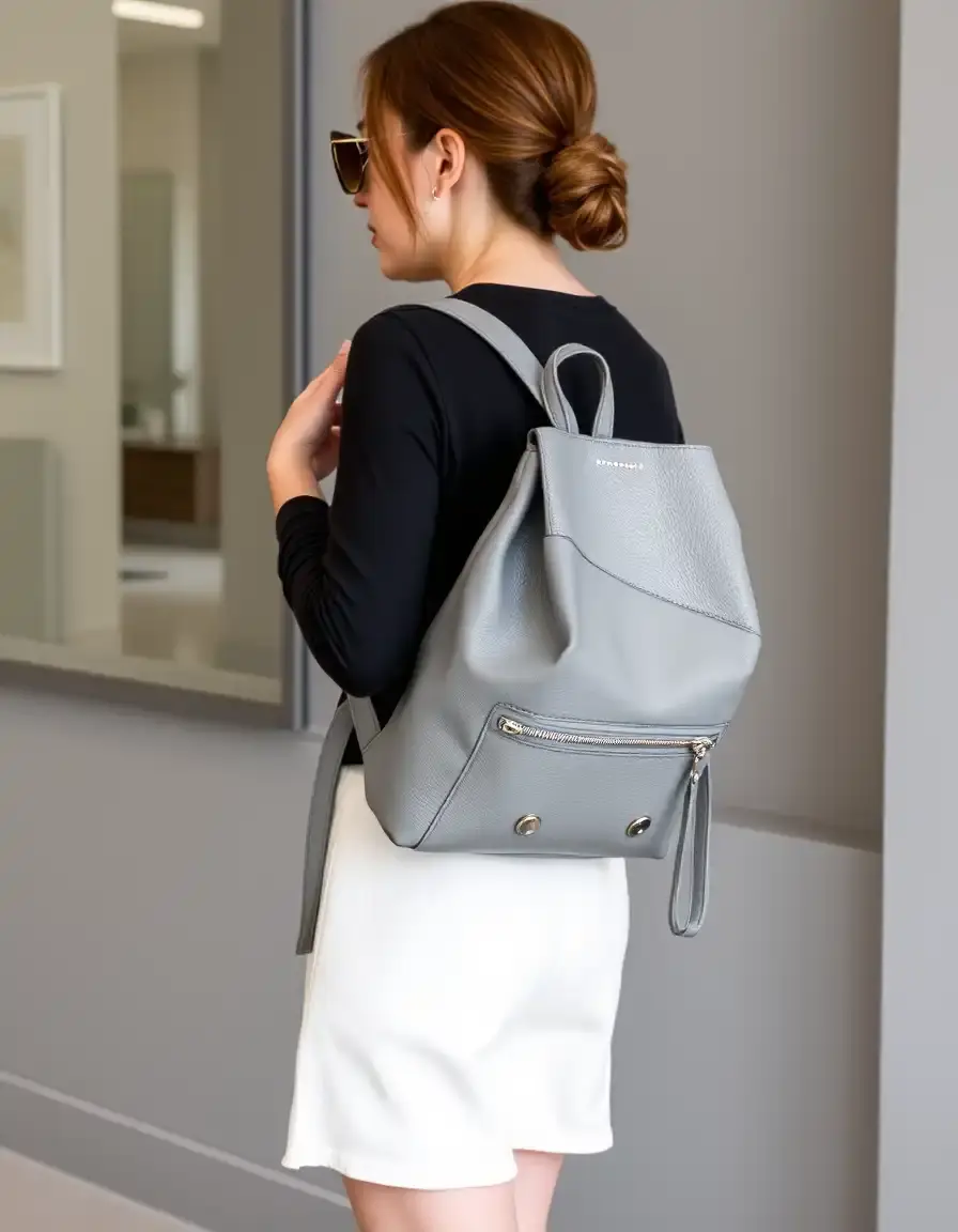 Gray fashion leather backpack women