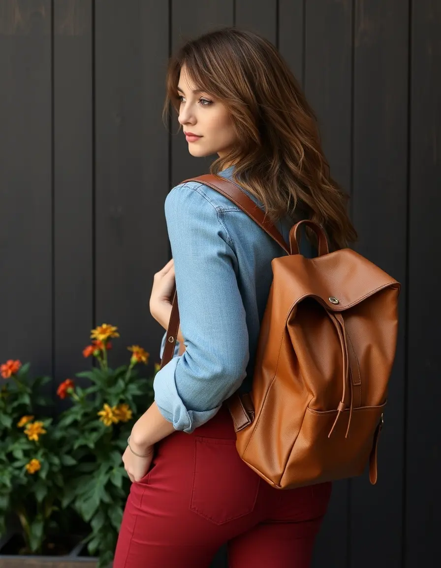 Cognac vintage leather backpack women