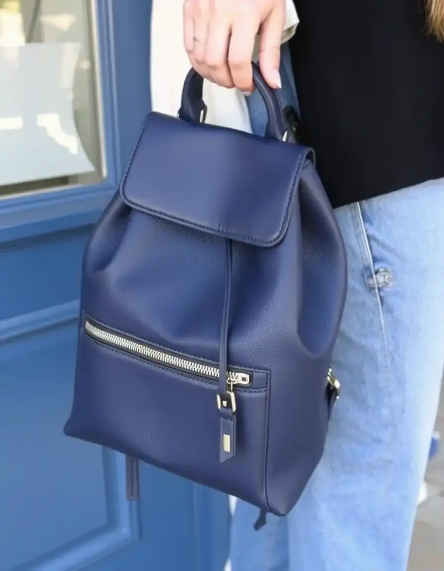 Navy designer leather backpack women