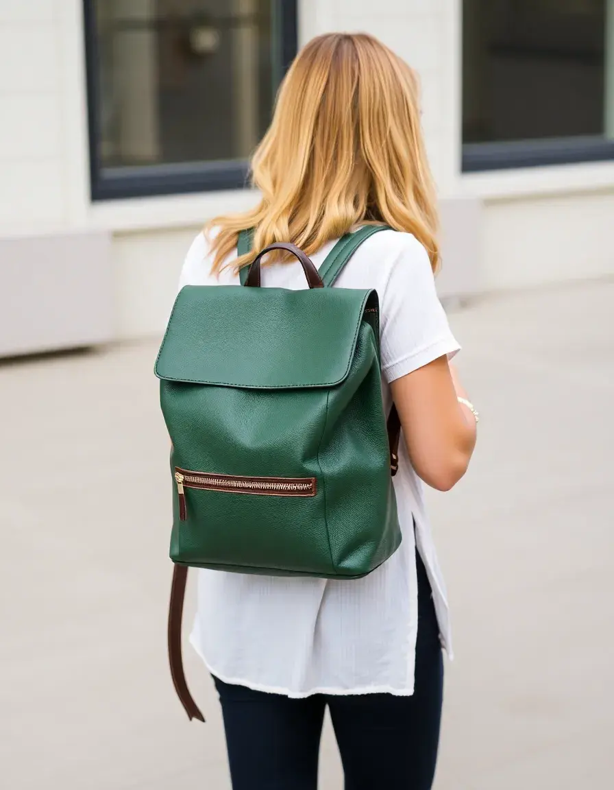 Green convertible leather backpack women