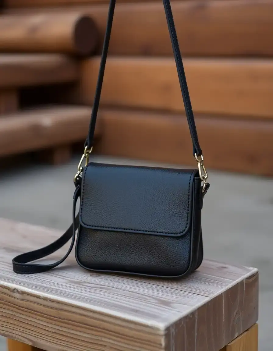 Black leather crossbody bag with silver hardware