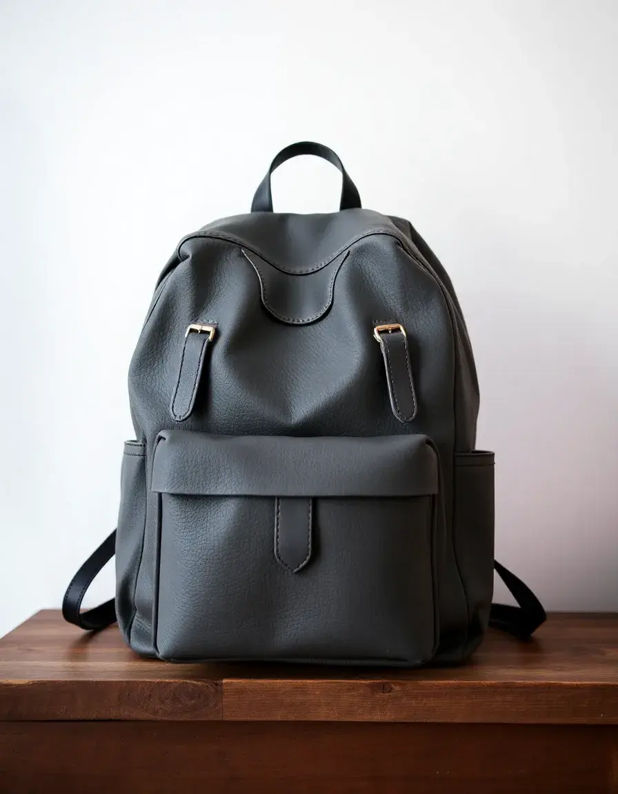 Gray leather backpack for professional use