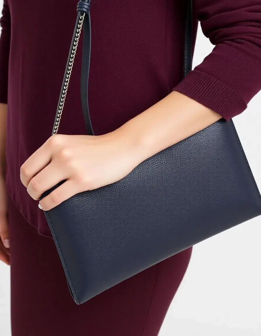 Navy leather clutch bag