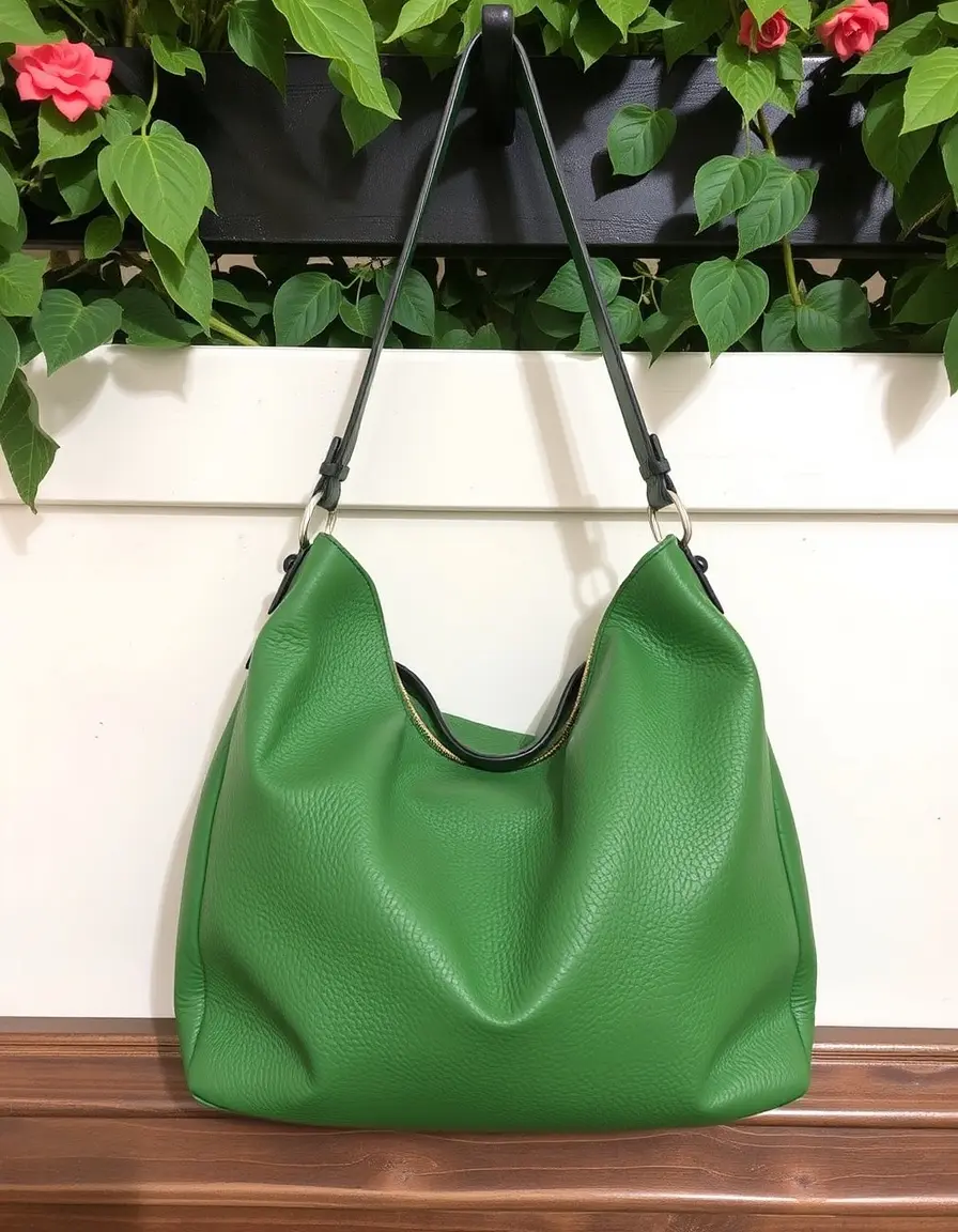 Green leather hobo bag