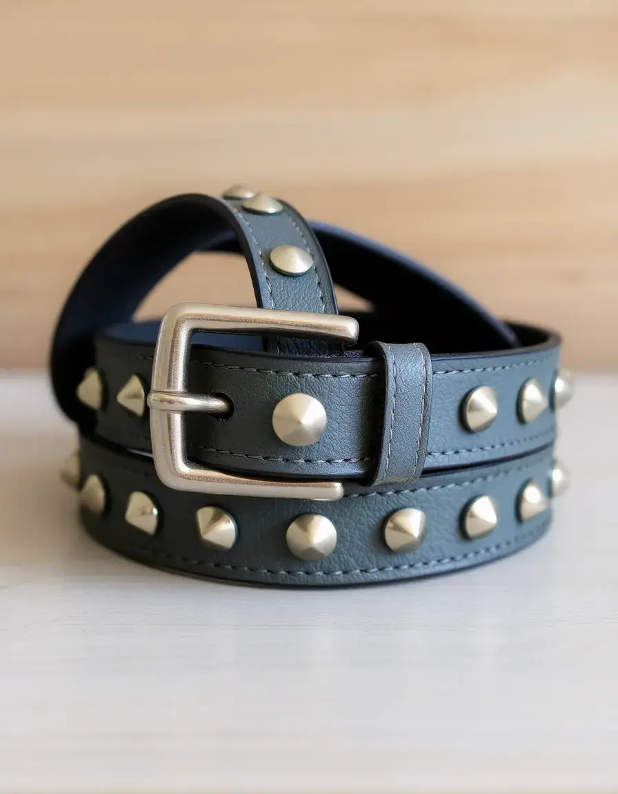 Gray studded leather belt