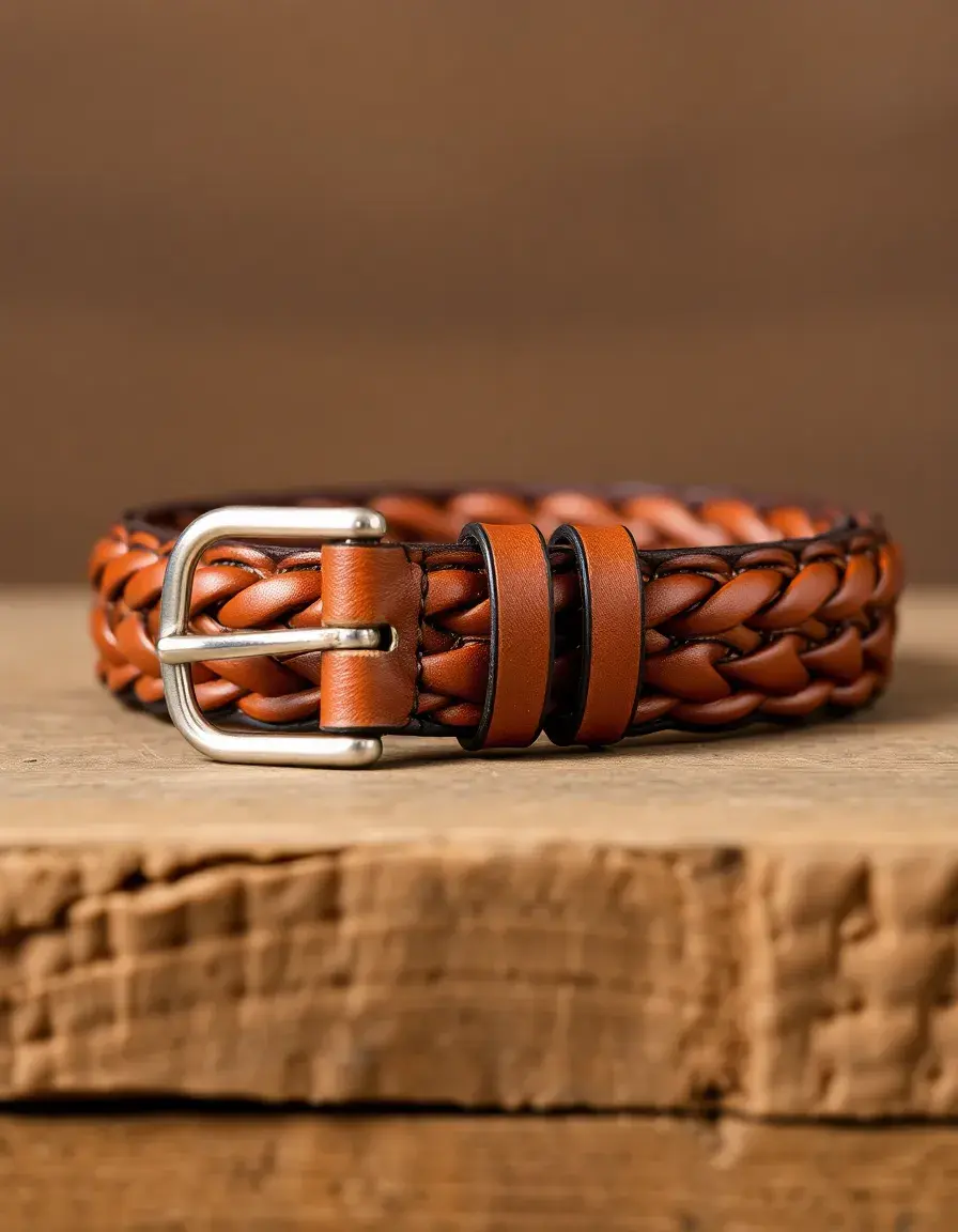Cognac braided leather belt