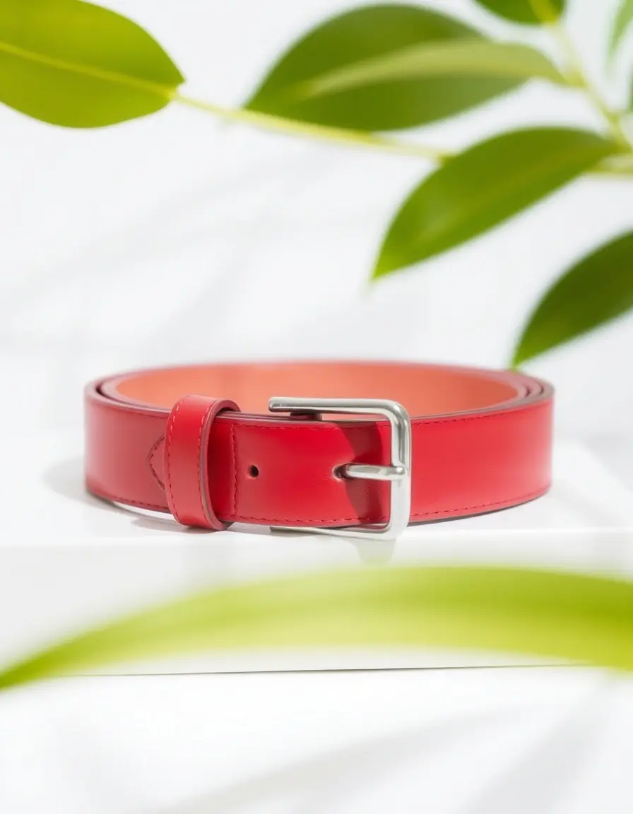 Red reversible leather belt