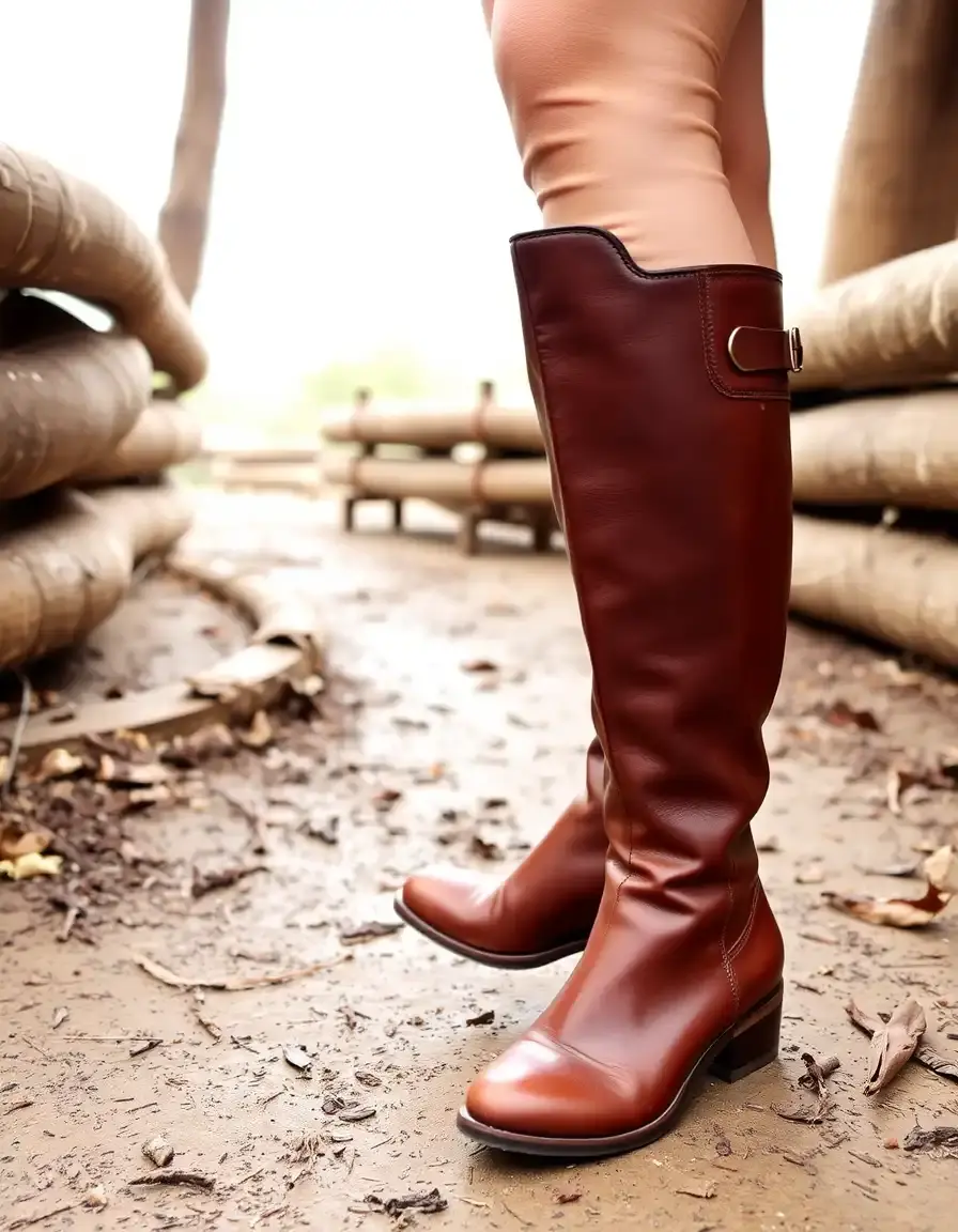 Brown riding knee high leather boots with classic silhouette