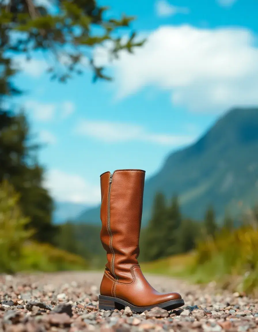 Brown waterproof knee high leather boots