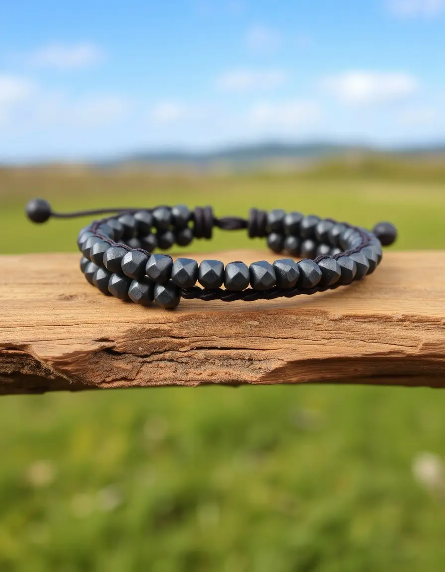Gray beaded leather bracelet for men