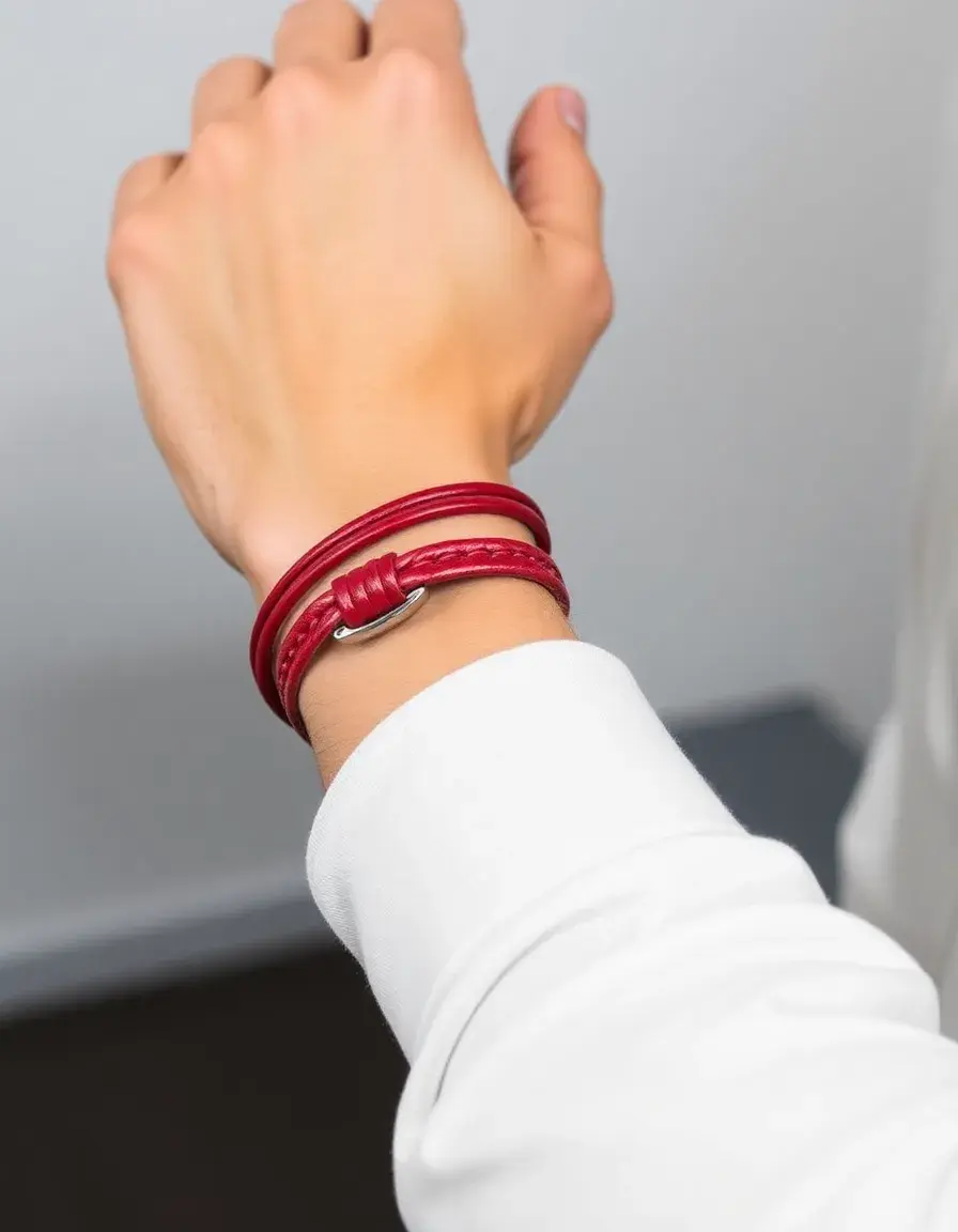 Red wrap around leather bracelet for men