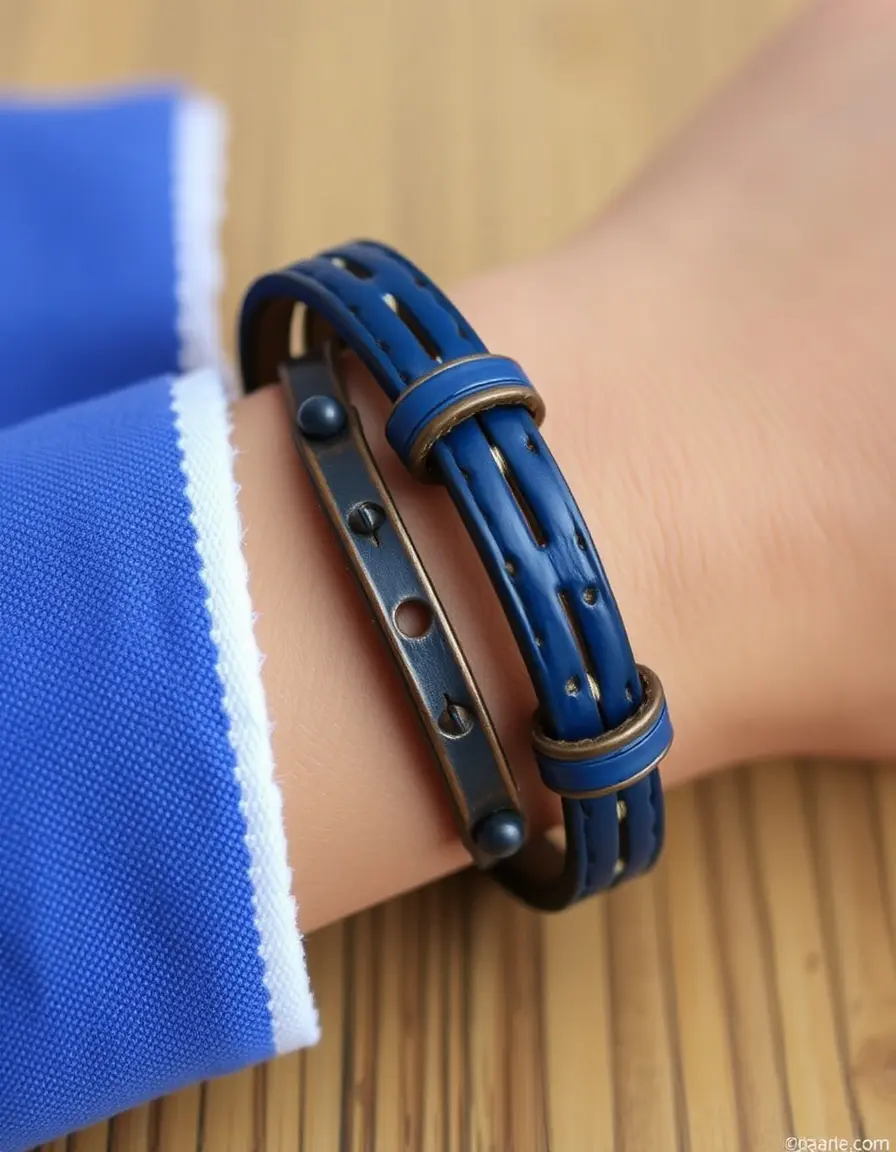 Blue vintage distressed leather bracelet