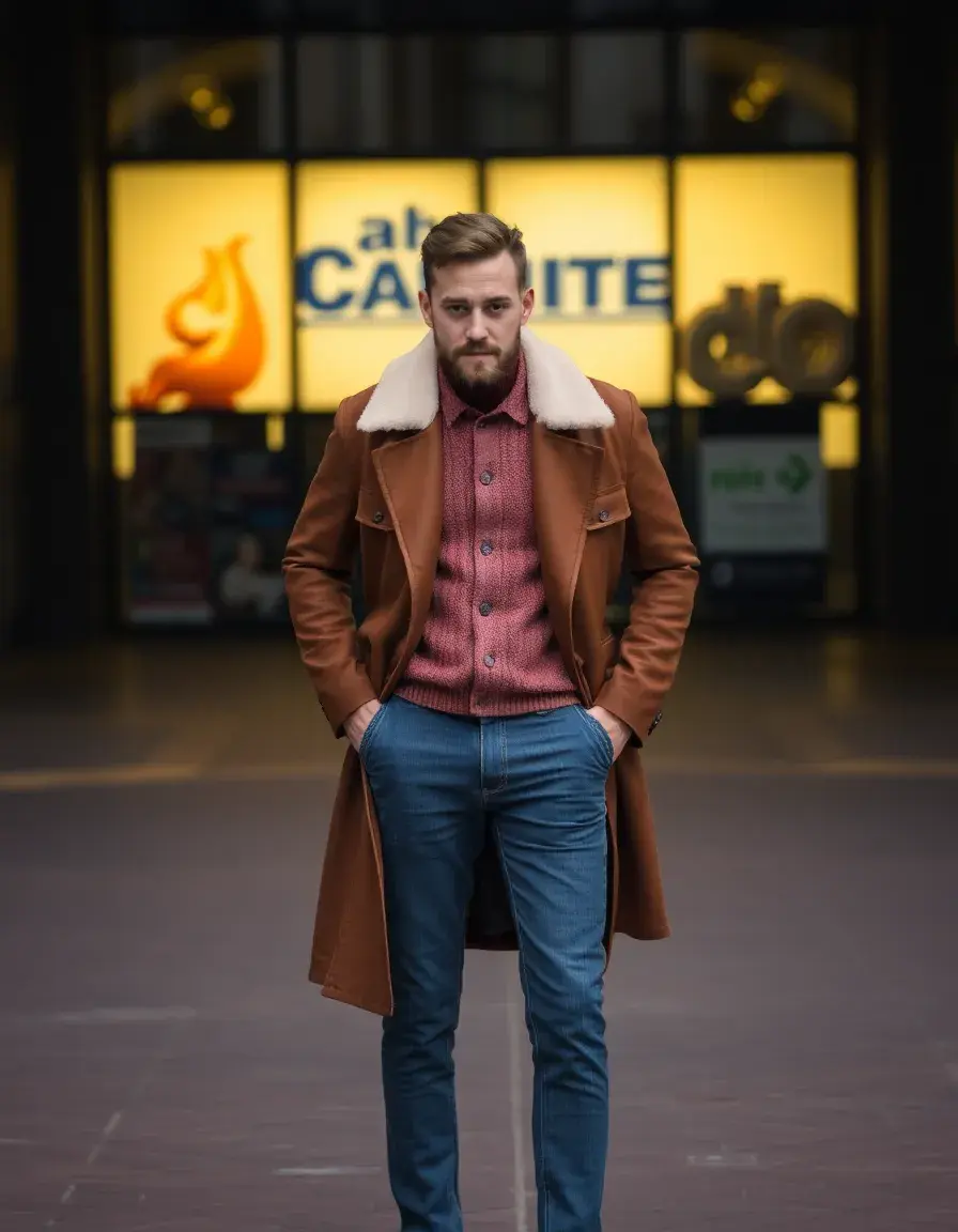 Brown overcoat leather men professional look