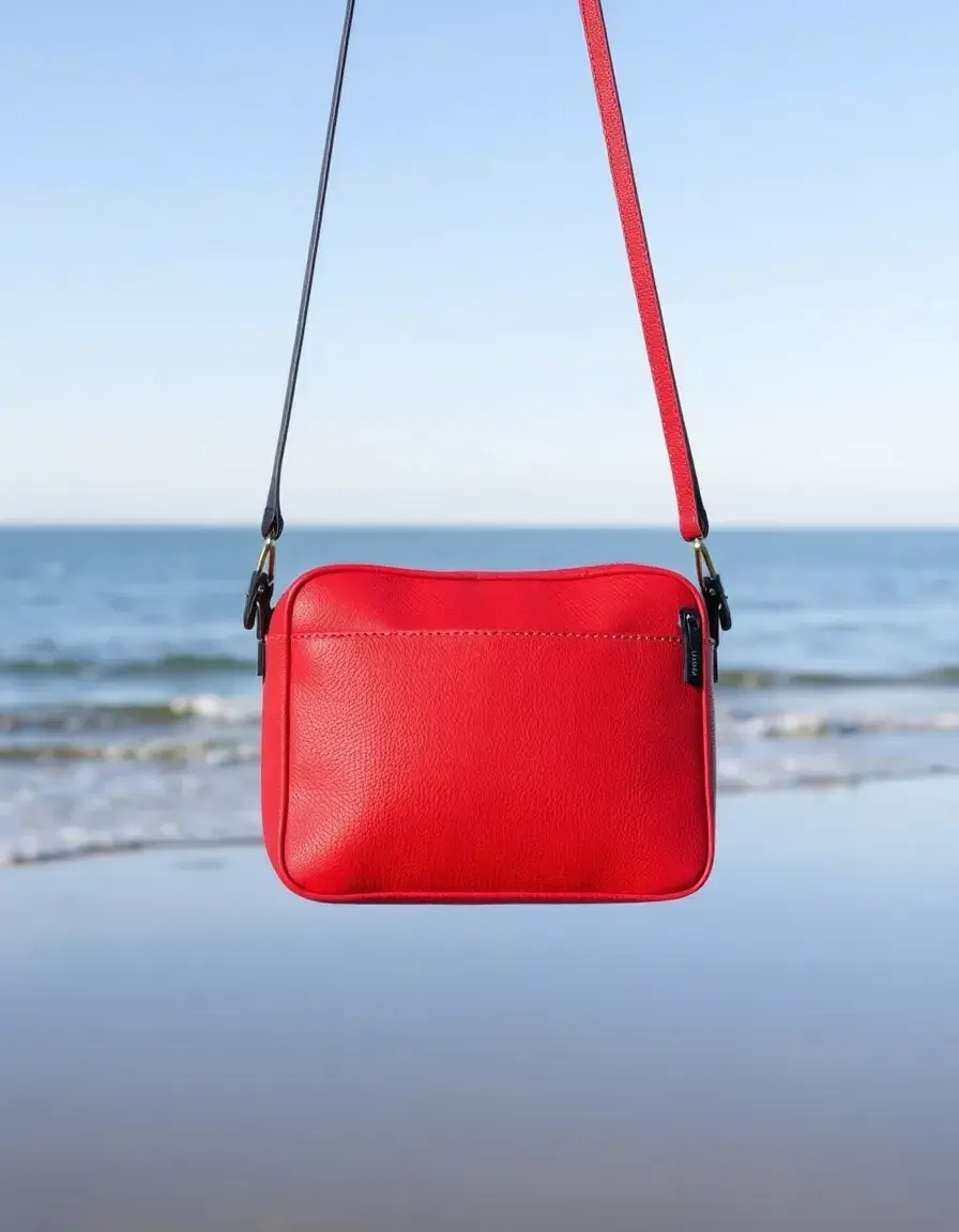 Red waterproof leather cross body bag