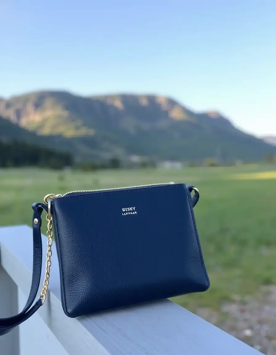 Navy designer leather cross body bag