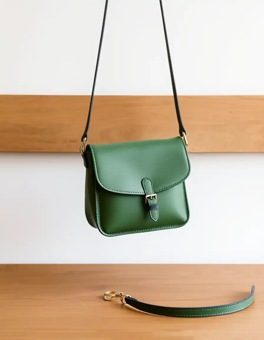 Green minimalist leather cross body bag