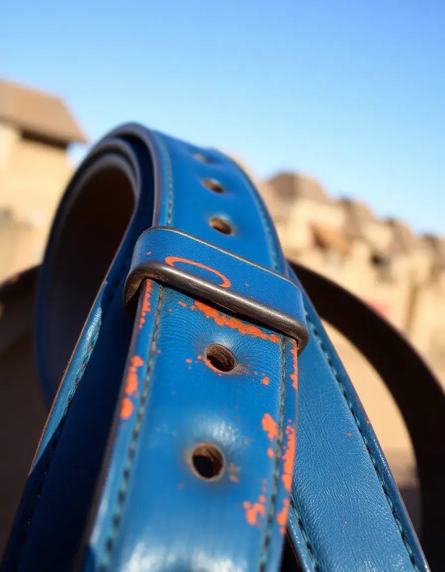 Blue distressed leather for belts