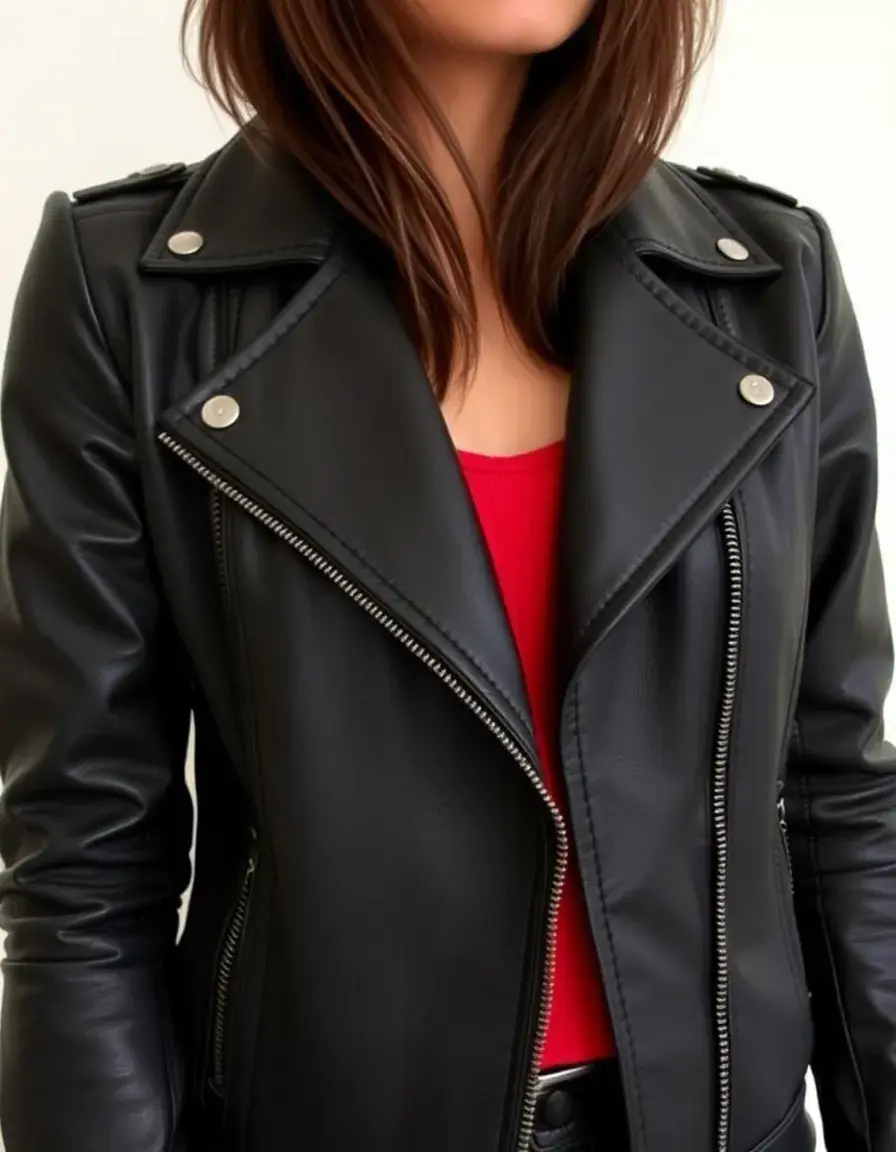 Black faux leather moto jacket