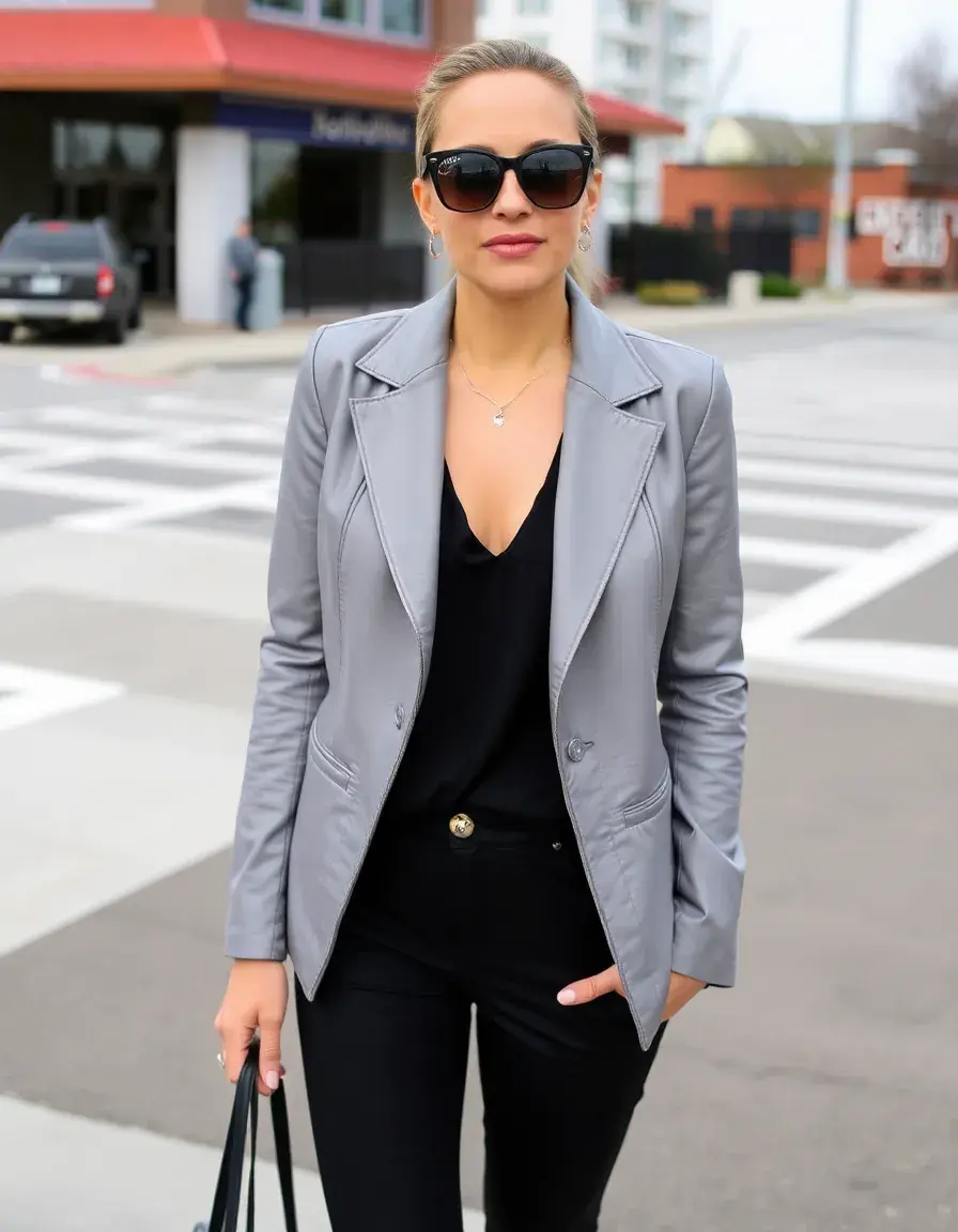 Gray faux leather blazer