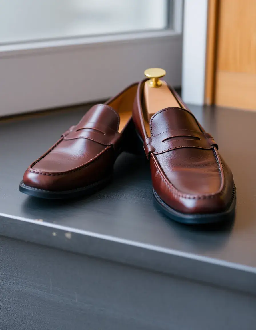 Brown men's leather loafers showing high-quality stitching