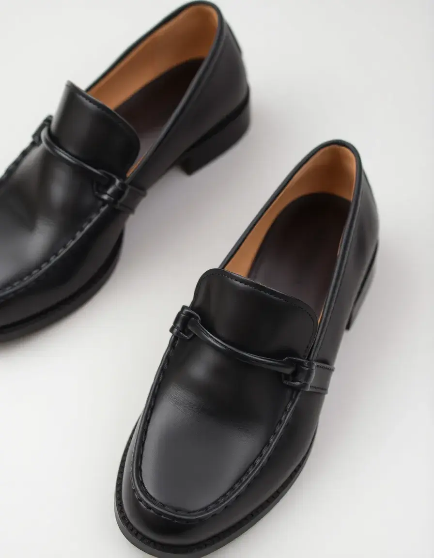 Black women's leather loafers, minimalist design