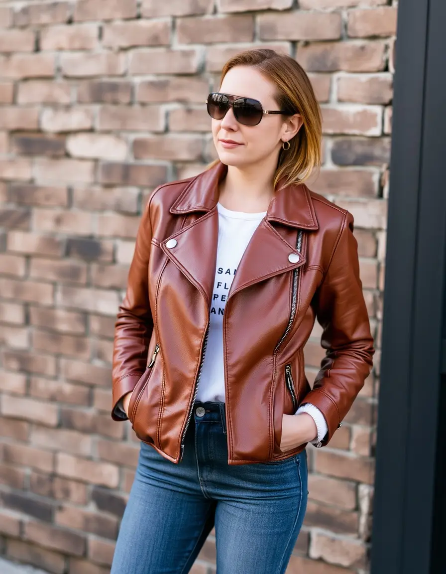 Cropped brown leather bolero jacket