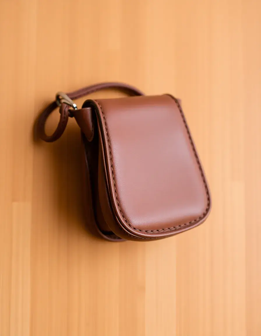 Brown small leather purse with clean stitching