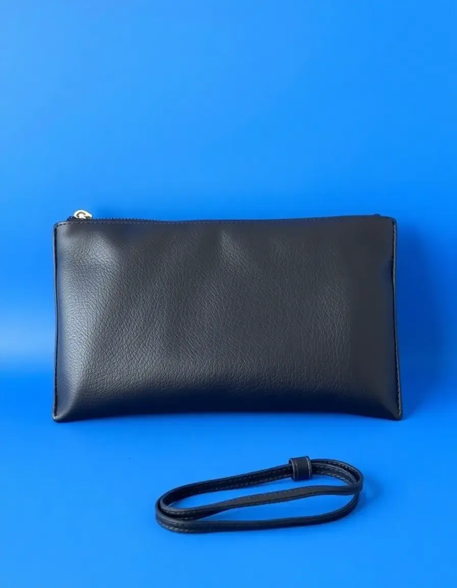Black clutch leather purse, sleek design