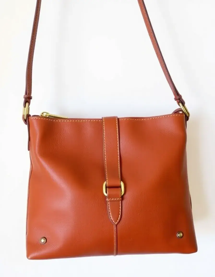 Cognac crossbody leather purse with adjustable strap
