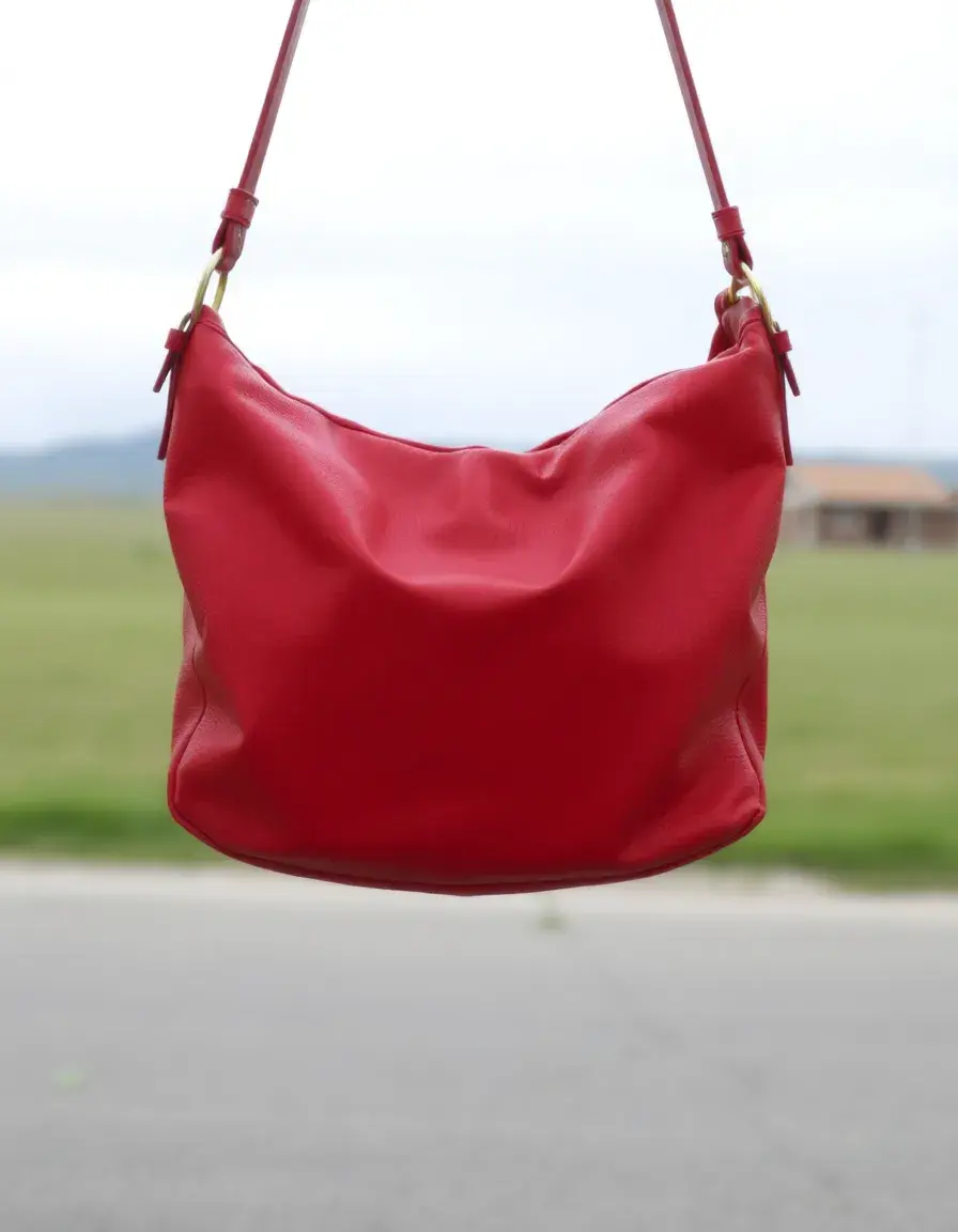 Red hobo leather purse, soft slouchy leather