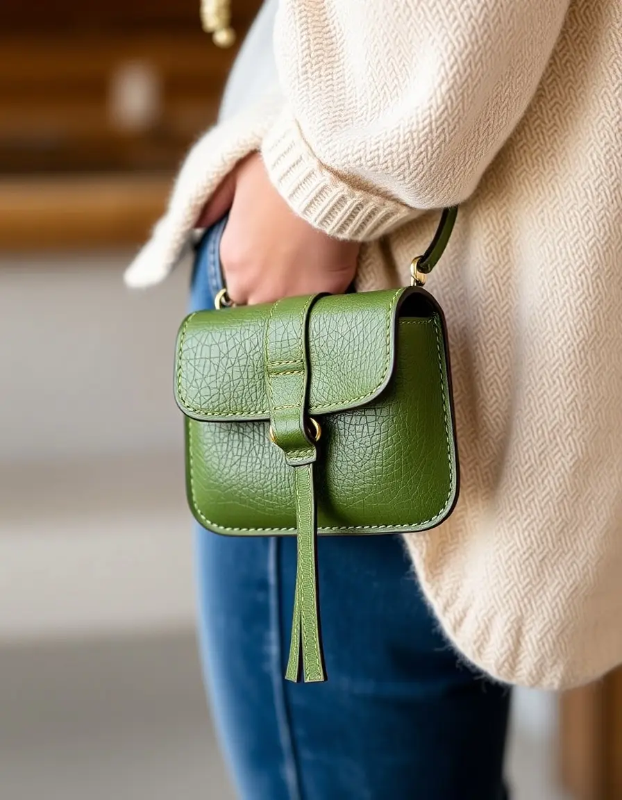 Green mini leather purse